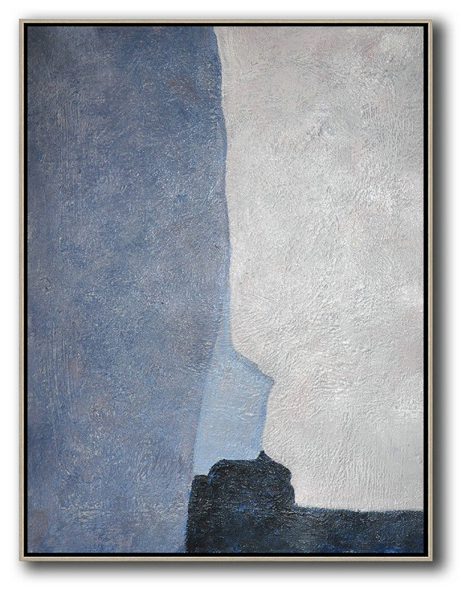 Vertical Palette Knife Contemporary Art,Canvas Wall Art,Navy Blue,White,Blue,Black